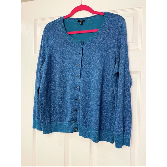 Talbots Sweaters - Talbots Women Teal Shimmer Botton-front Cardigan